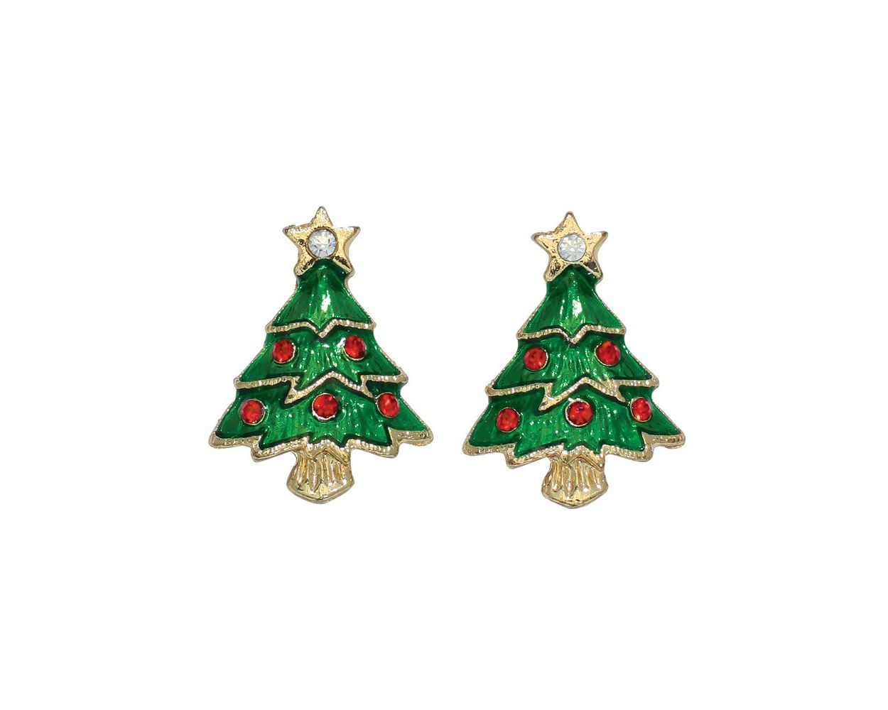 Earrings - Christmas Tree w/ Red CZ