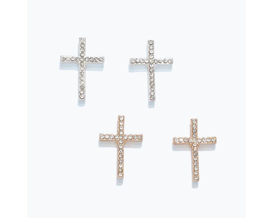 Earrings - Asst Gold Silver Crystal Crosses