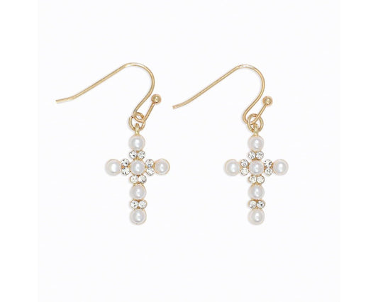 Earrings - Pearl & Crystal Crosses