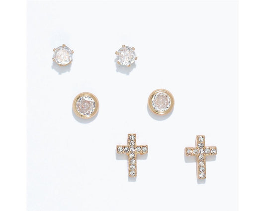Earrings - Trio Cz Studs & Crosses