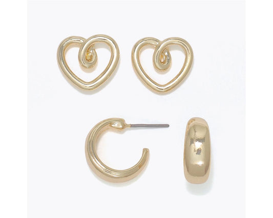 Earrings - Gold Heart & Hoop Pair
