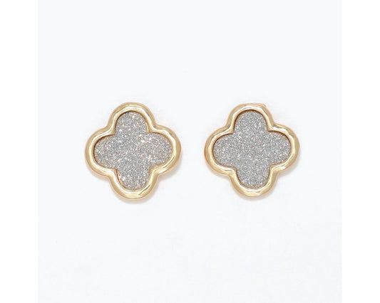 Earrings - Gold Clover w/ Crystal