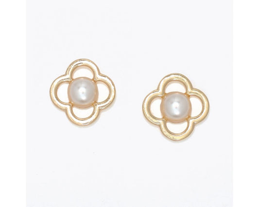 Earrings - Gold Open Clover w/ Pearls