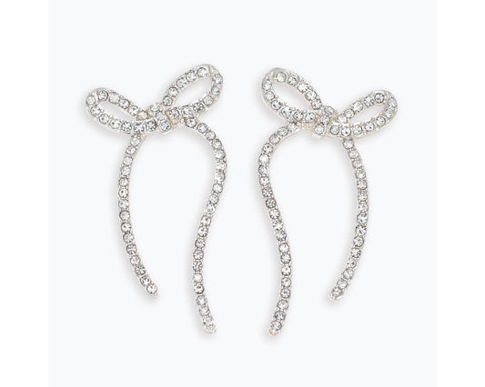 Earrings - Long Silver Bows + CZ