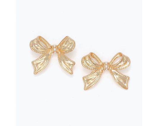 Earrings - Gold Bows with Pearl Centers