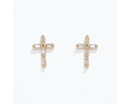 Earrings - Delicate Gold CZ Cross