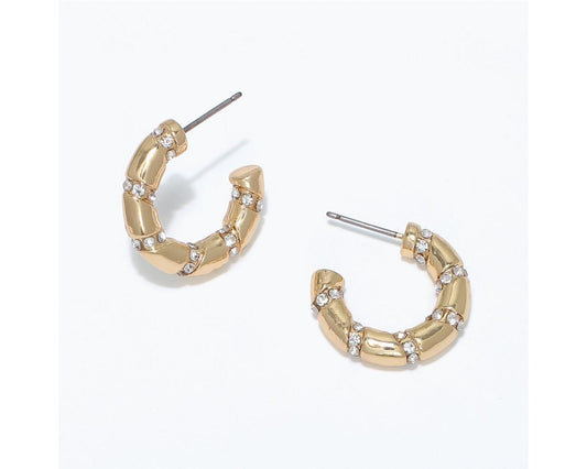 Earrings - Gold Hoops w/ Crystals