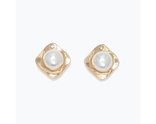 Earrings - Gold Square w/ Pearl