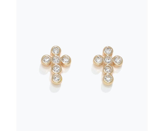 Earrings - Gold + Crystal Cross