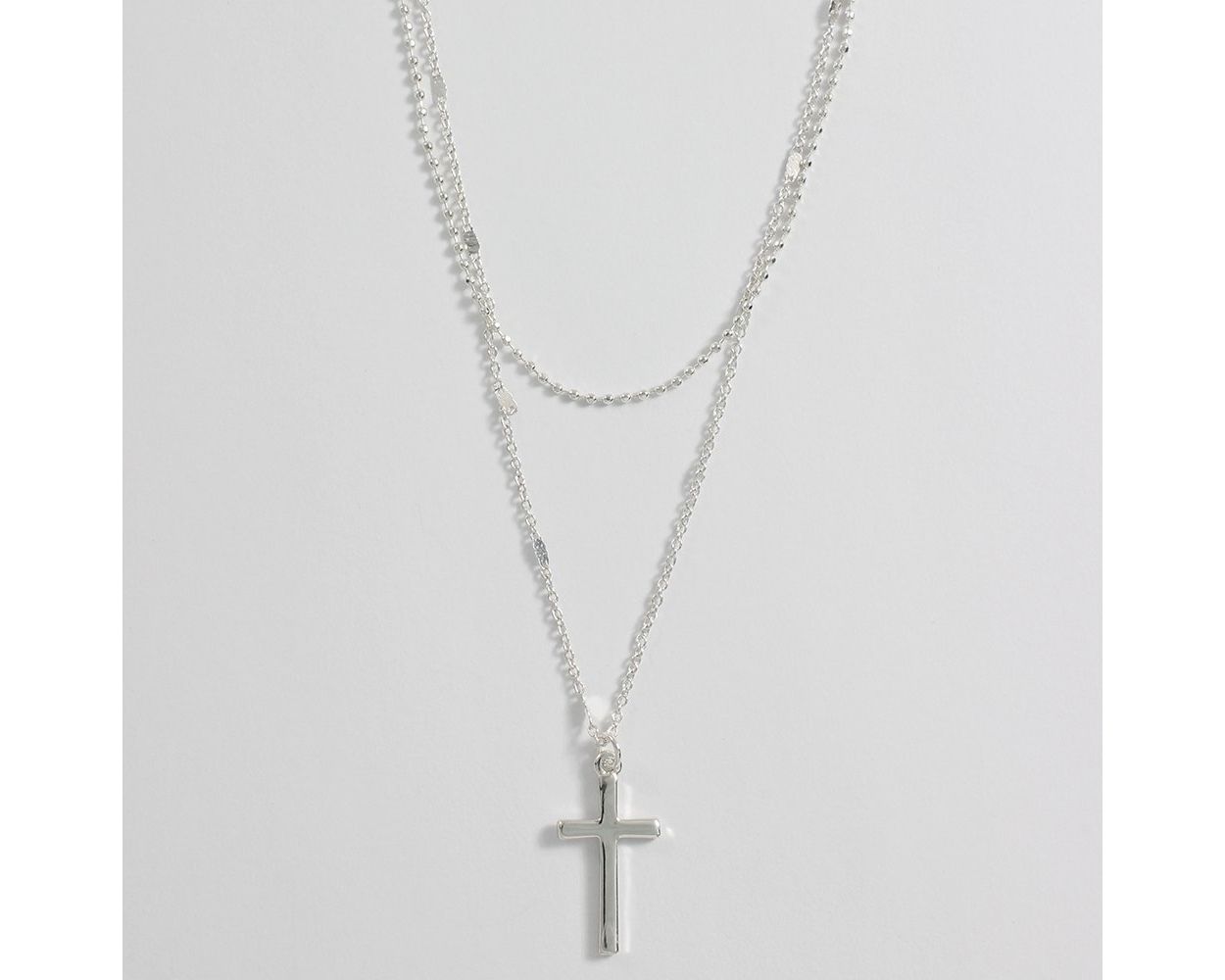 Necklace - Silver Layered Cross