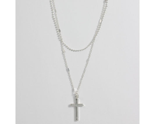 Necklace - Silver Layered Cross