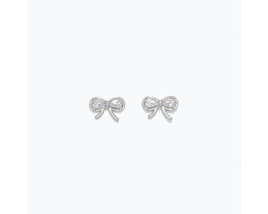 Cuties Earrings - Silver Bows w/ Crystal