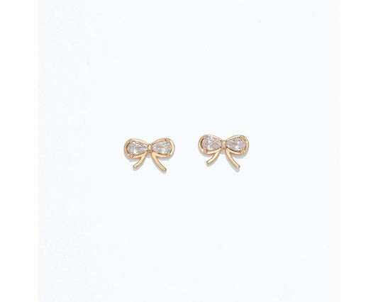 Cuties Earrings - Gold Bows w/ Crystals