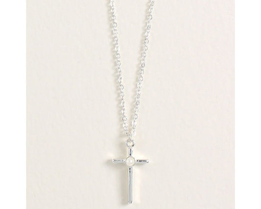 Necklace - Silver Cross Pearl