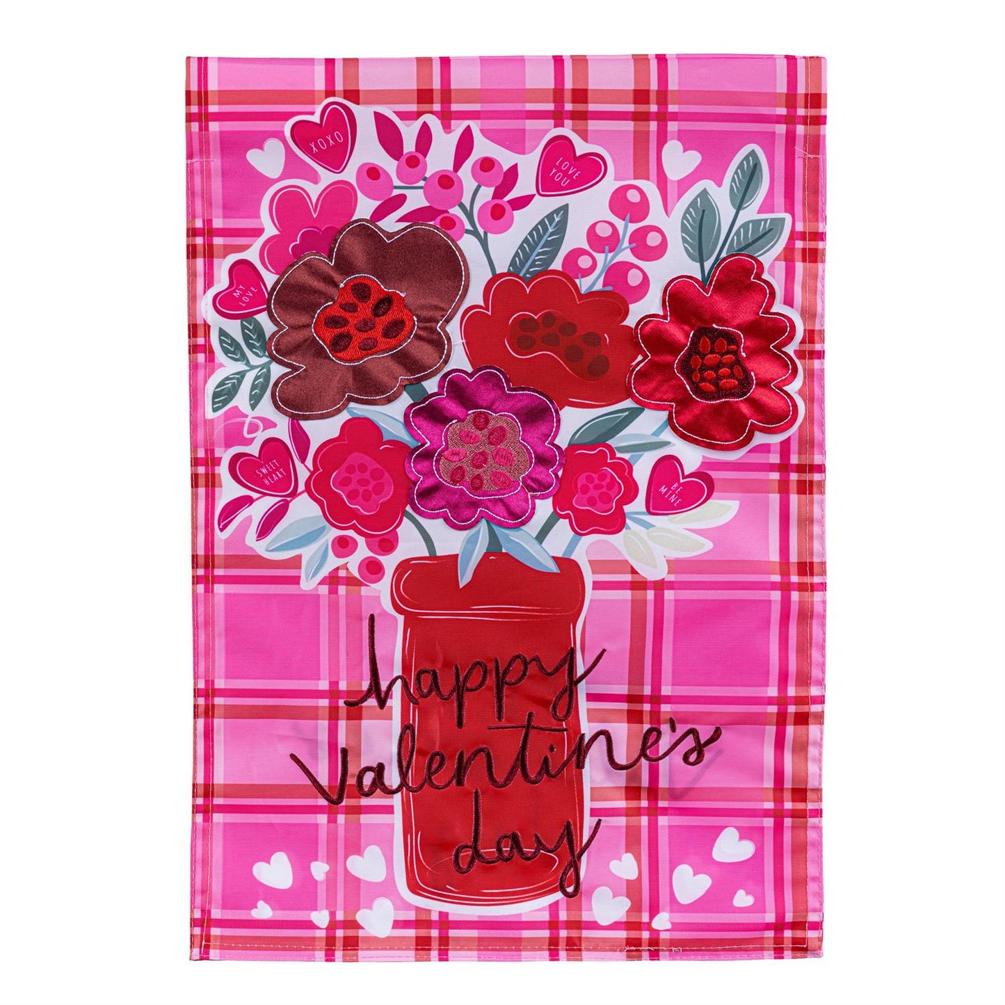 Garden Flag - Valentines Day Plaid Applique
