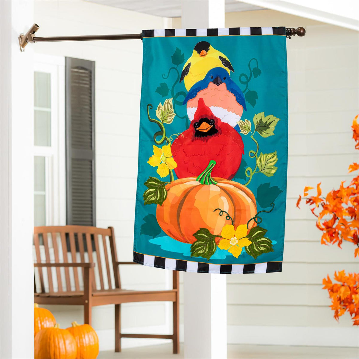 House Flag - Portly Pumpkin Birds Applique