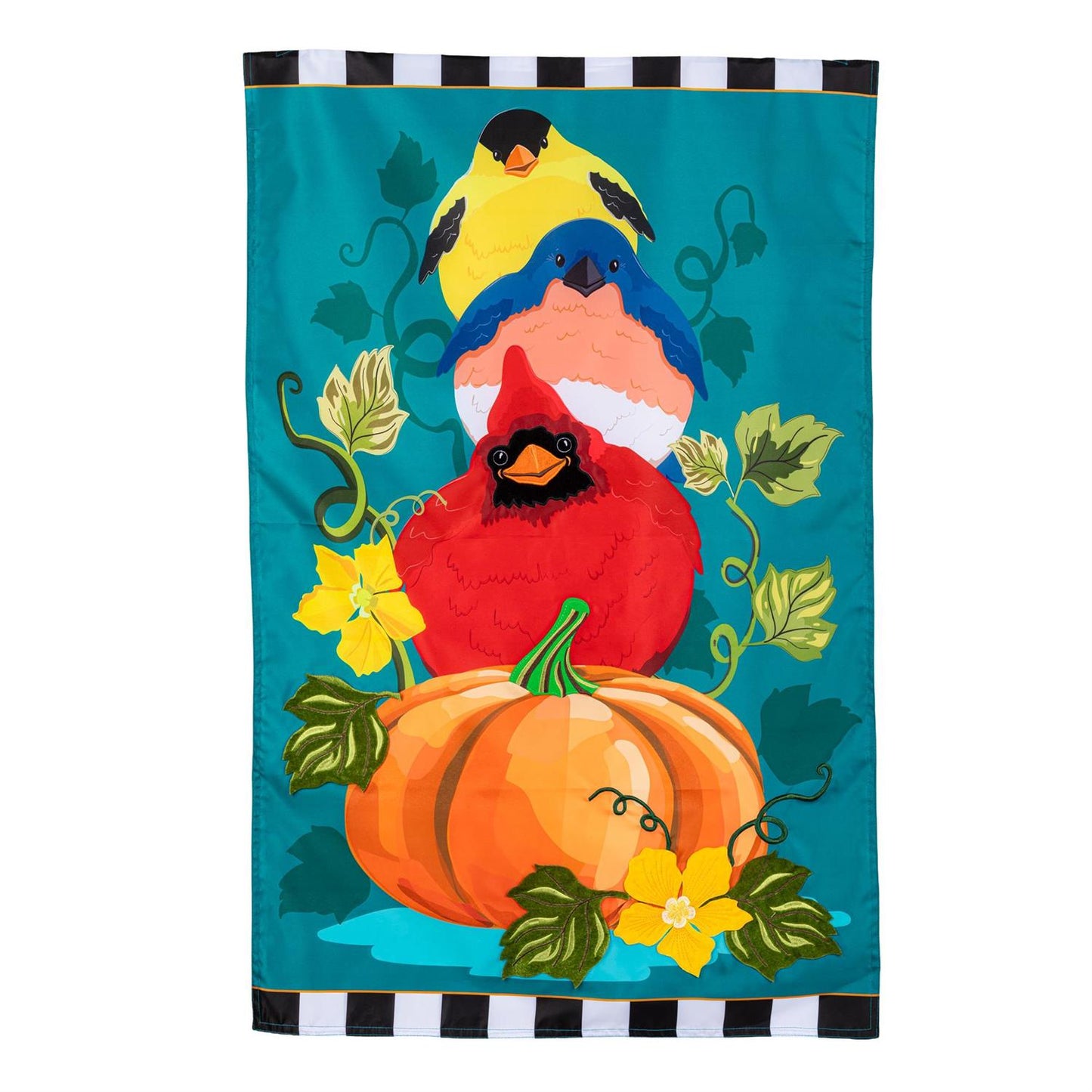 House Flag - Portly Pumpkin Birds Applique