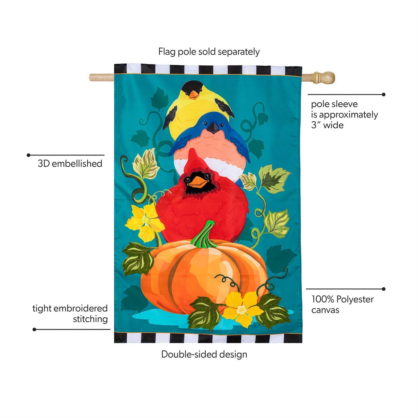 House Flag - Portly Pumpkin Birds Applique