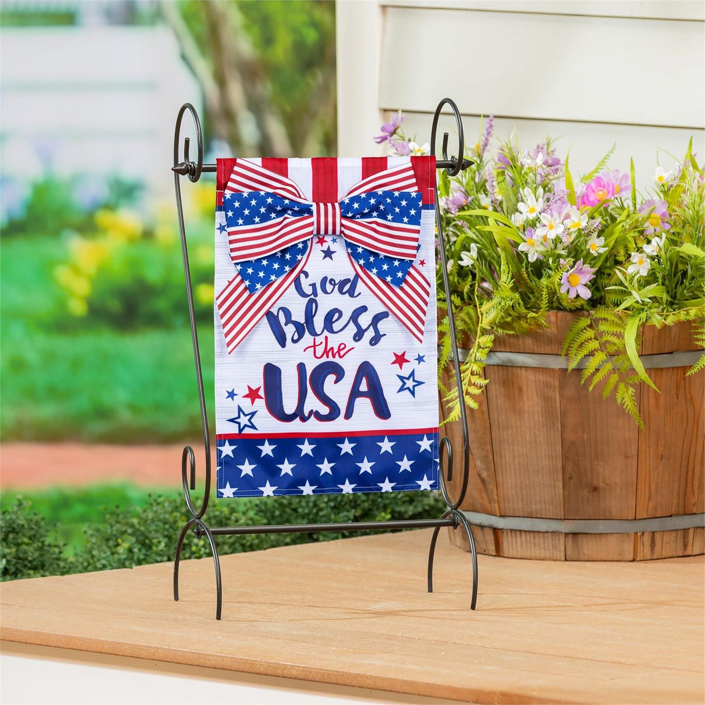 Garden Flag - Bless the USA Bow Applique