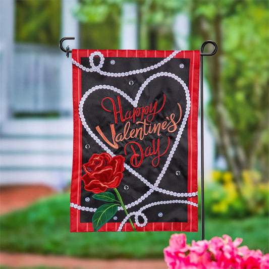 House Flag - Valentines Day Pearls Applique