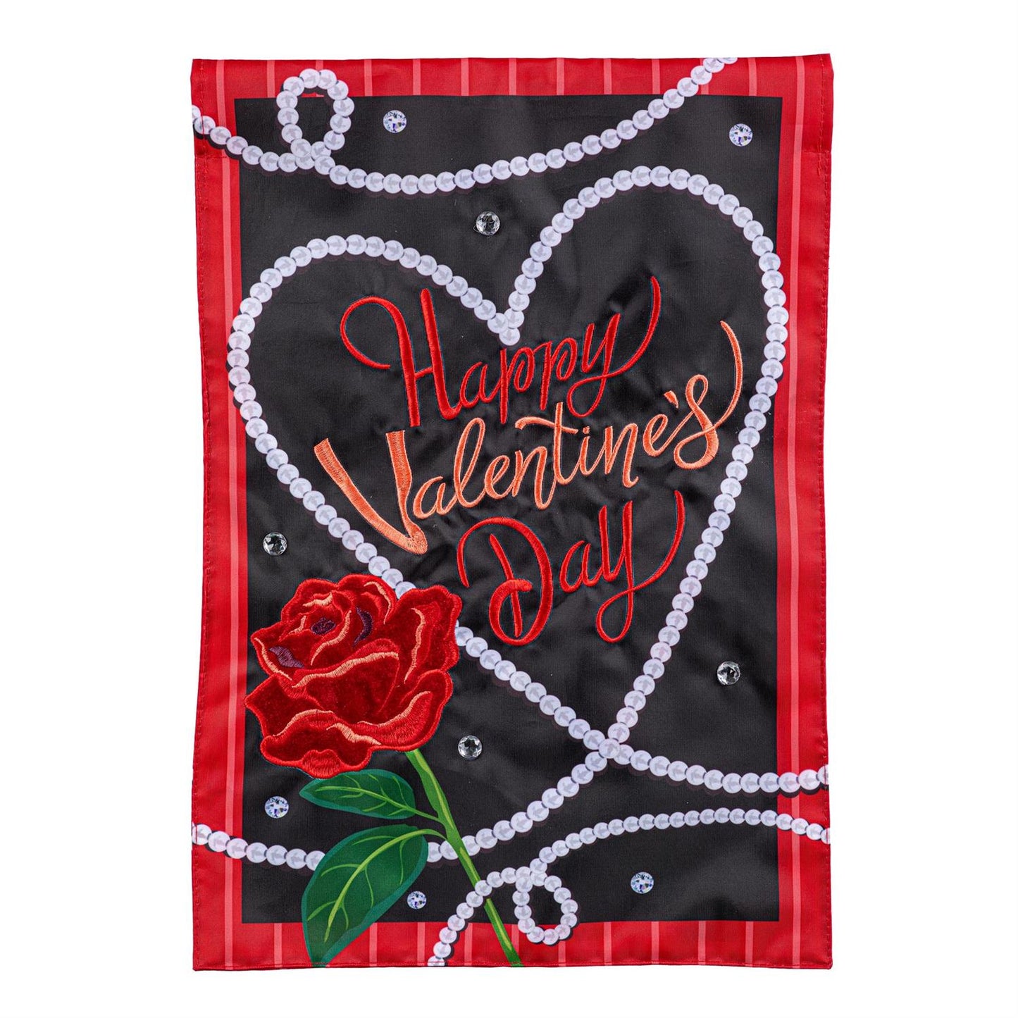 House Flag - Valentines Day Pearls Applique