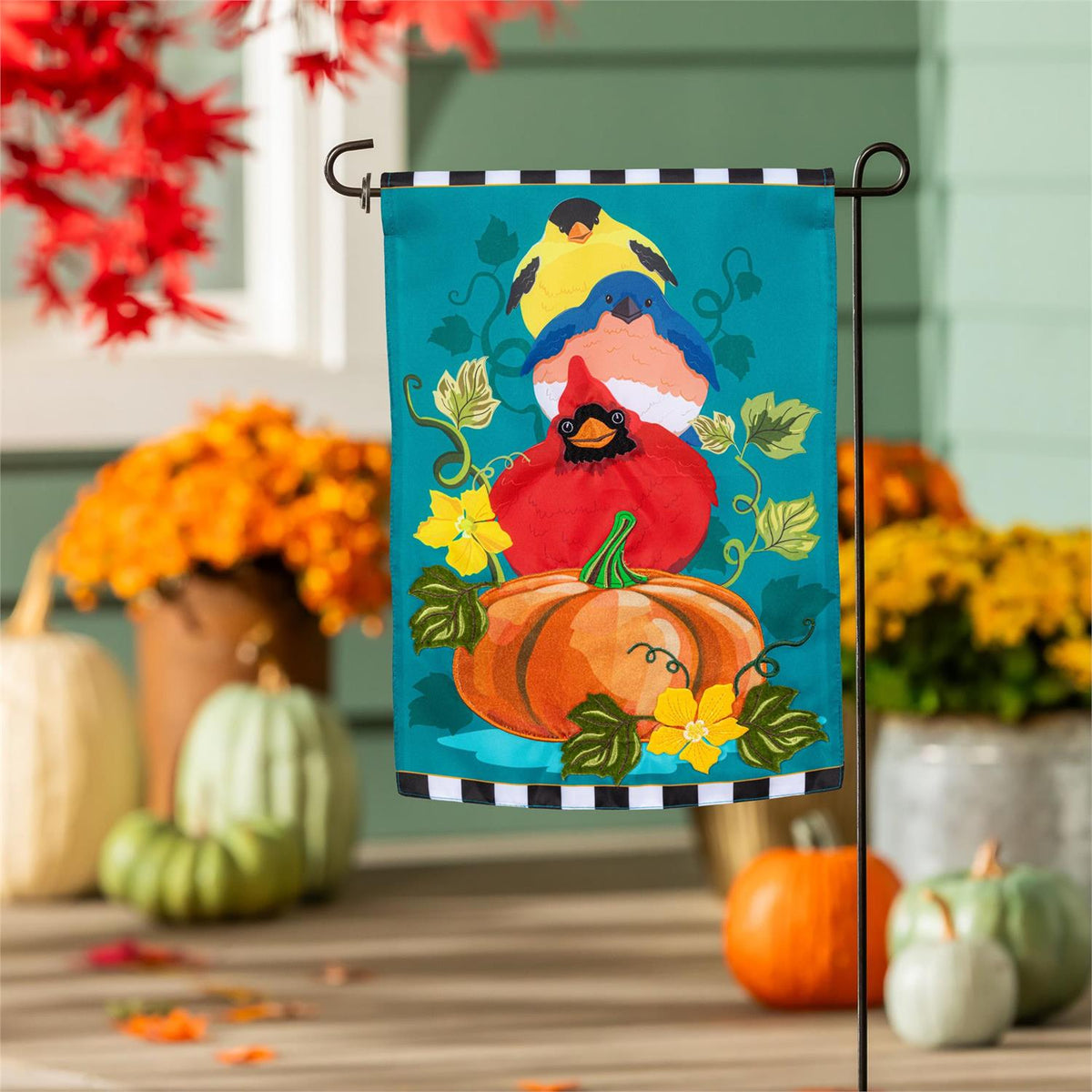 Garden Flag - Portly Pumpkin Birds Applique