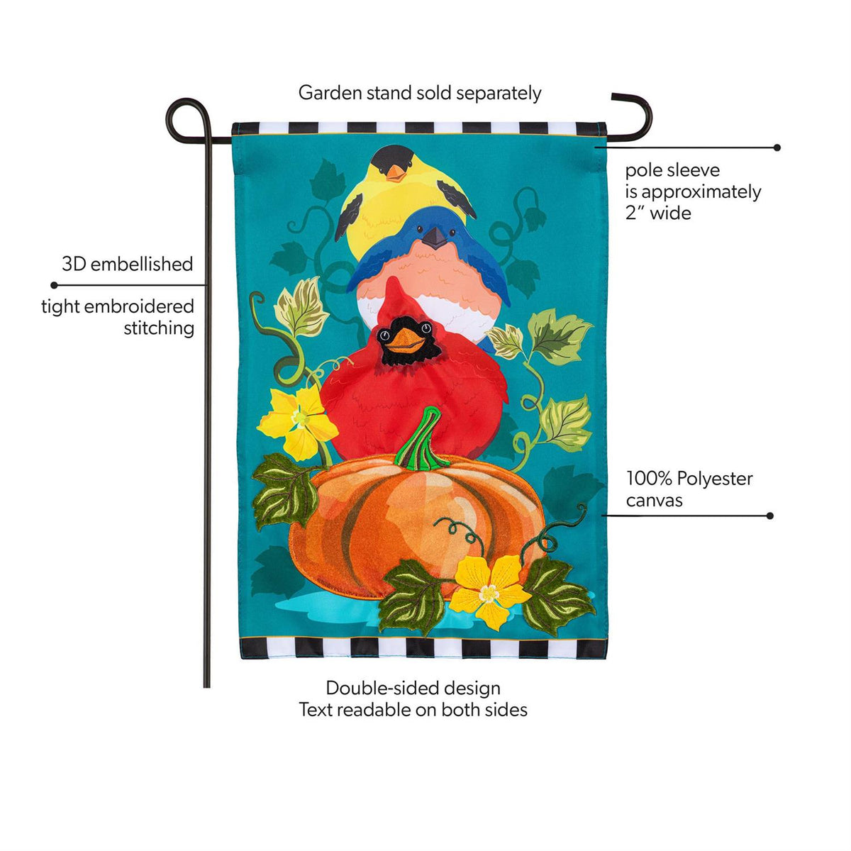 Garden Flag - Portly Pumpkin Birds Applique