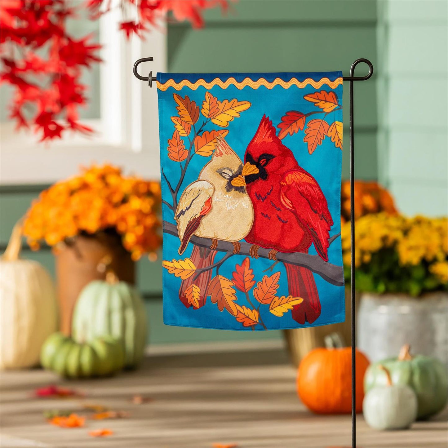 Garden Flag - Cuddling Cardinals Applique
