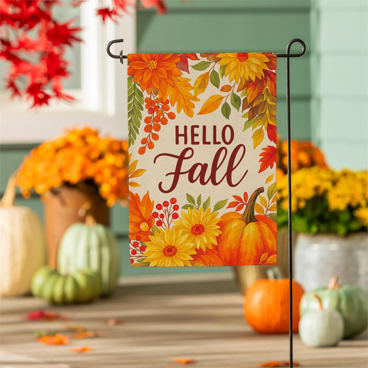 Garden Flag - Fall Floral Bloom Burlap