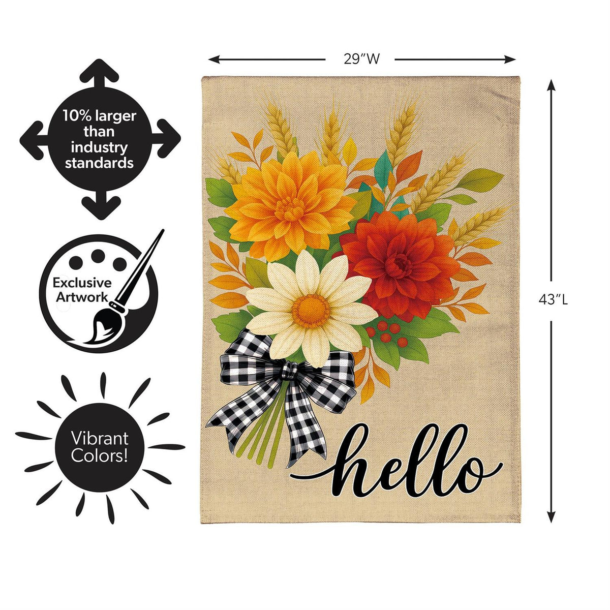 House Flag - Hello Fall Bow Florals Burlap