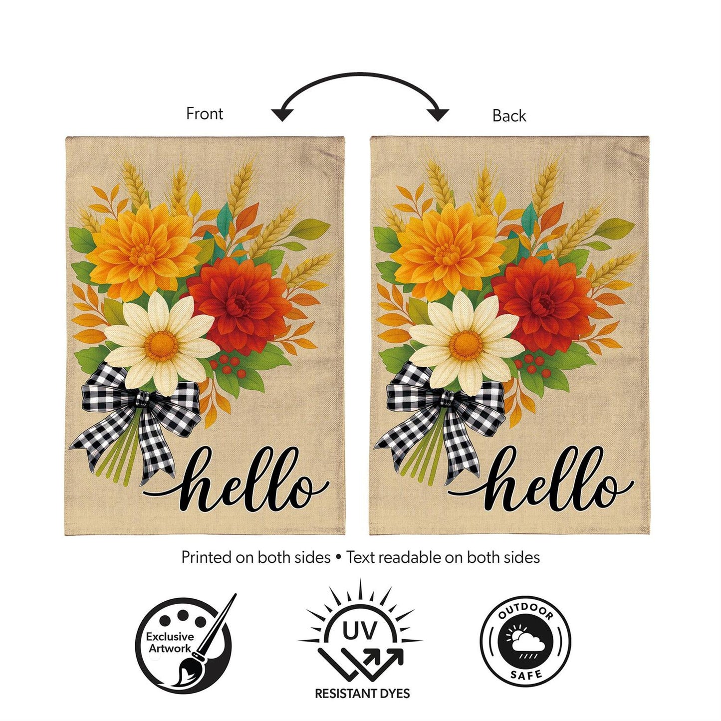House Flag - Hello Fall Bow Florals Burlap