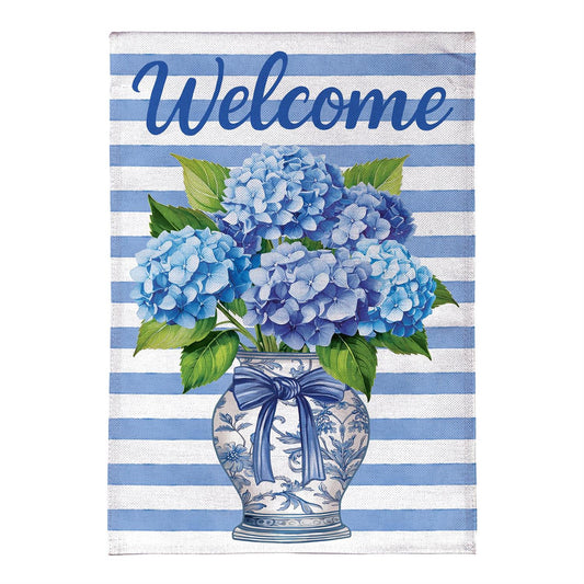 House Flag - Hydrangea Vase Burlap