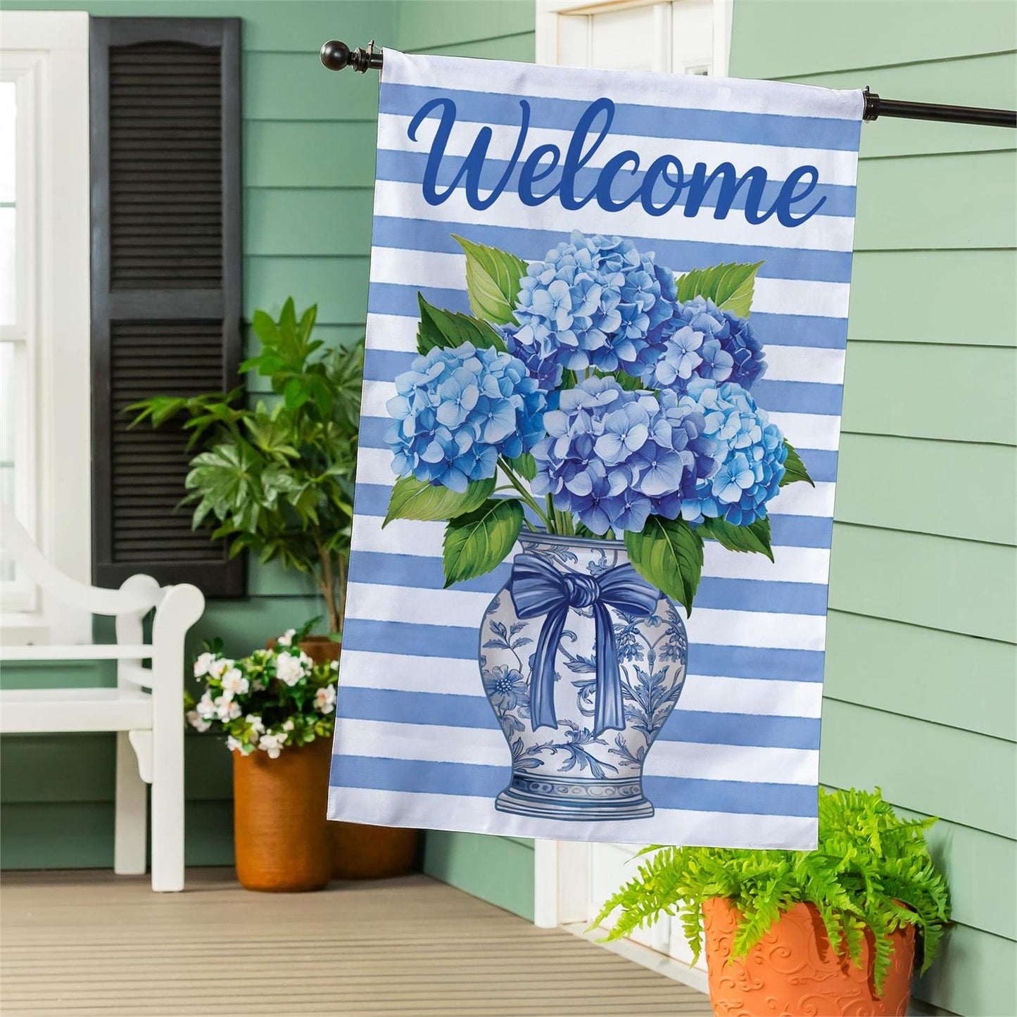 House Flag - Hydrangea Vase Burlap