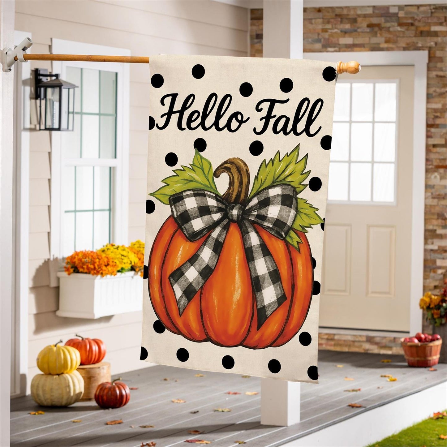 House Flag - Checkered Bow Pumpkin