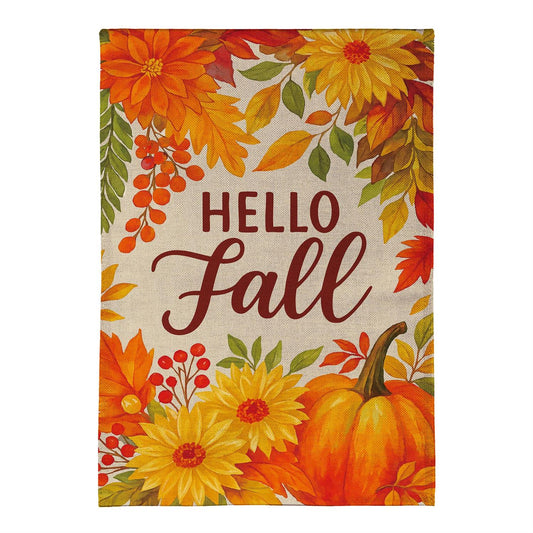 House Flag - Fall Floral Welcome Burlap