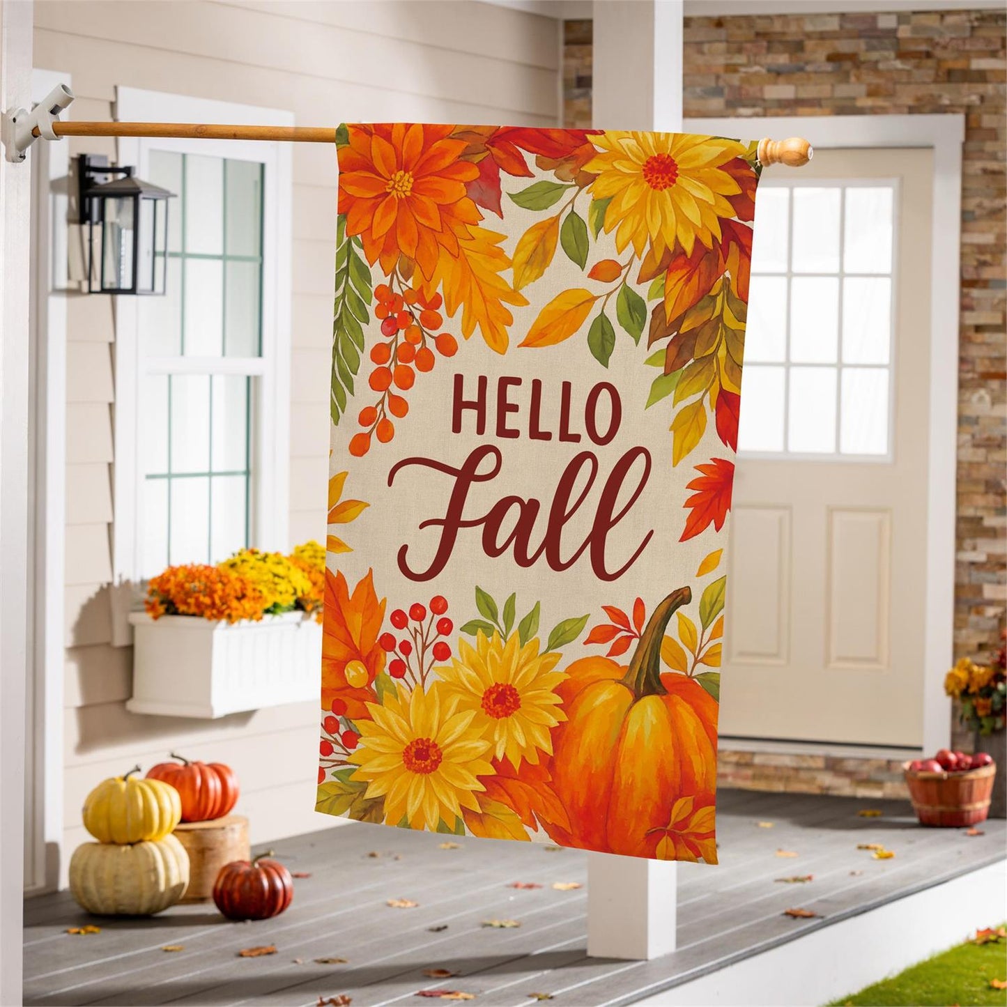 House Flag - Fall Floral Welcome Burlap
