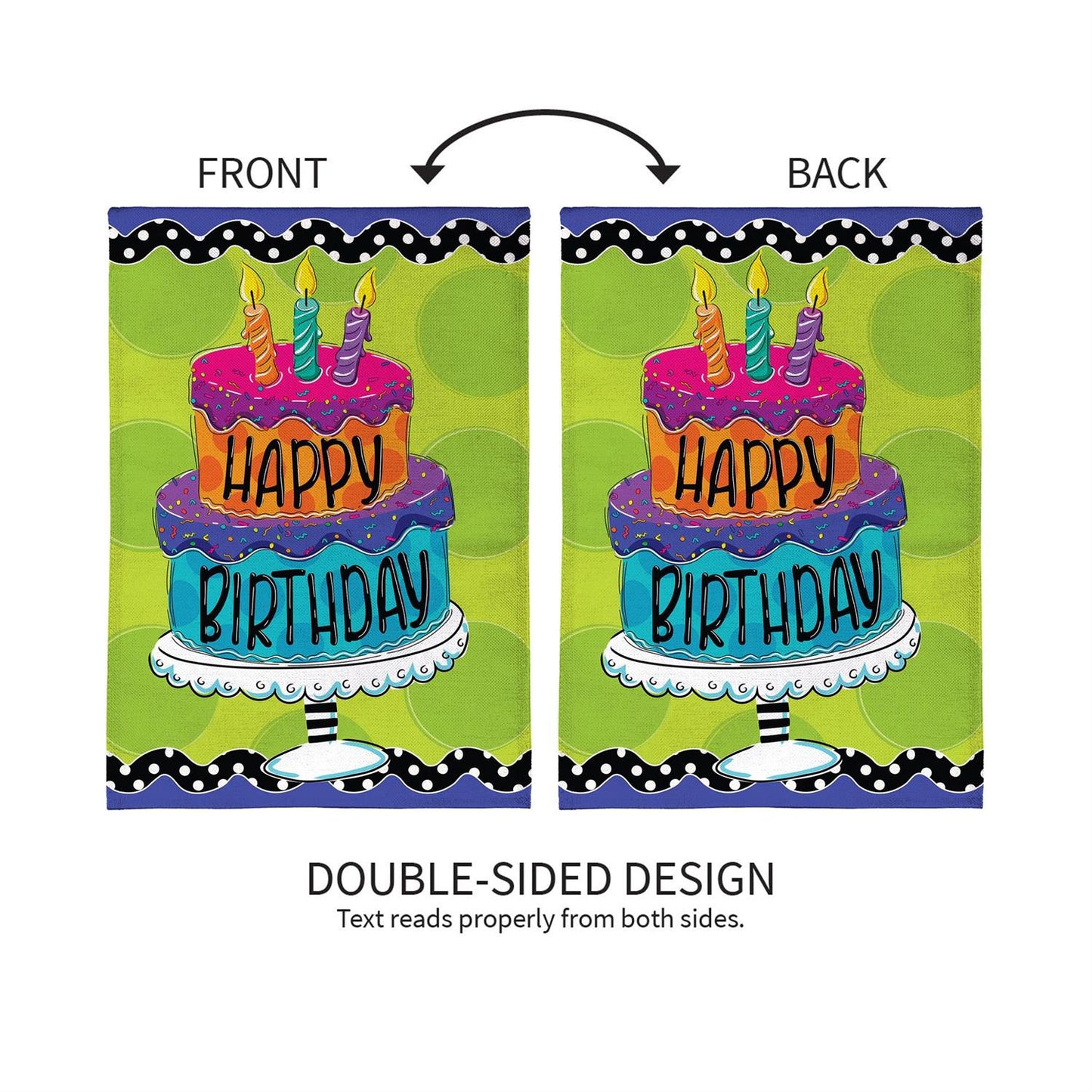 Garden Flag - Ric Rac Happy Birthday Cake Burlap