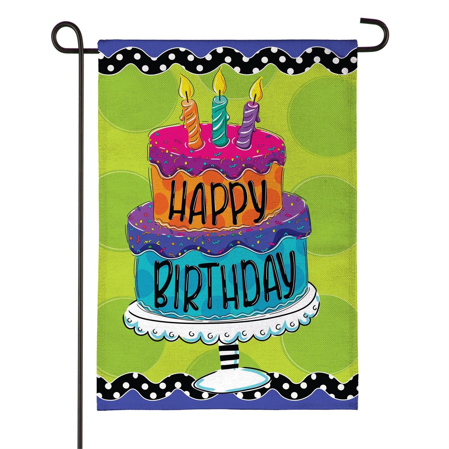 Garden Flag - Ric Rac Happy Birthday Cake Burlap