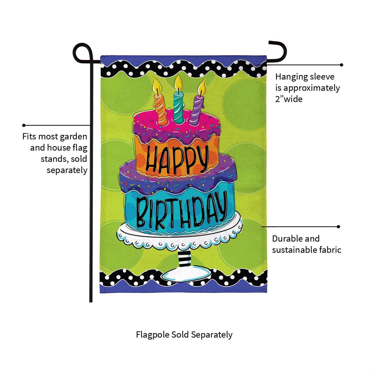 Garden Flag - Ric Rac Happy Birthday Cake Burlap