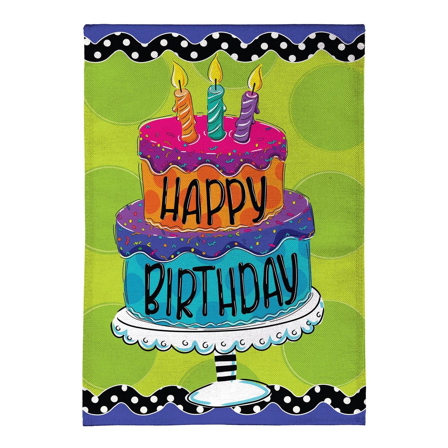 Garden Flag - Ric Rac Happy Birthday Cake Burlap