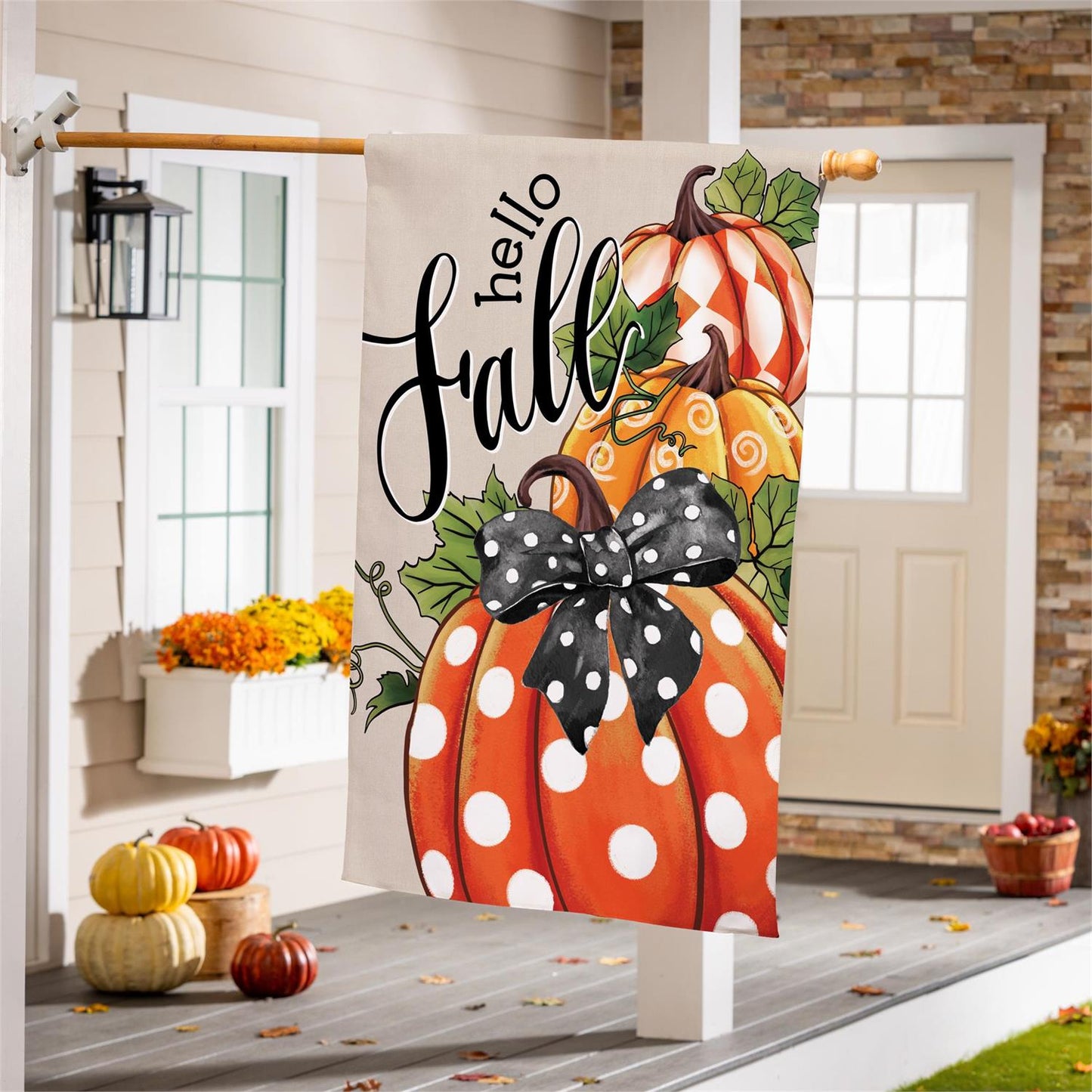 House Flag - Patterned Pumpkins Burlap
