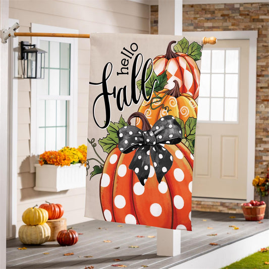House Flag - Patterned Pumpkins Burlap