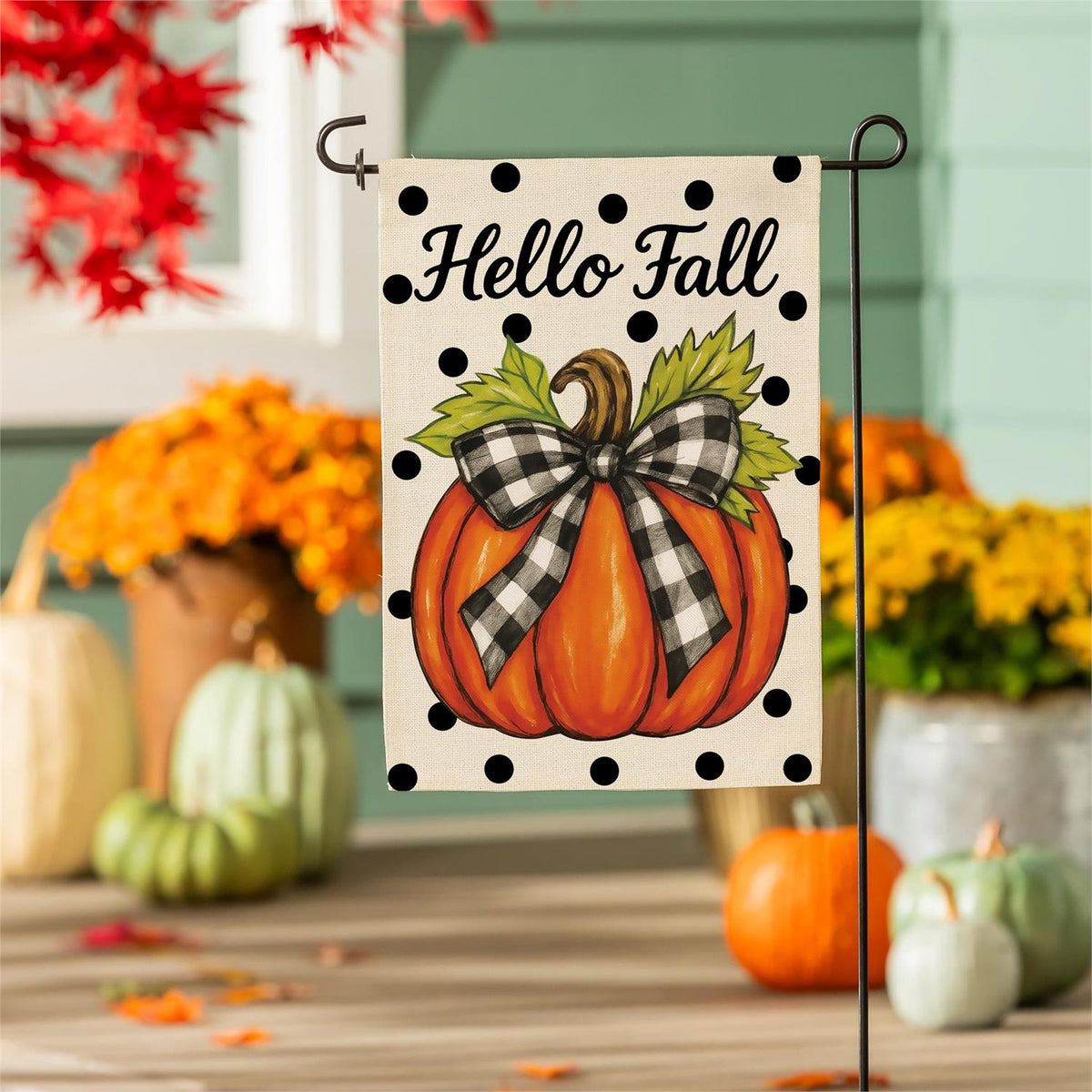 Garden Flag - Checkered Bow Pumpkin Burlap