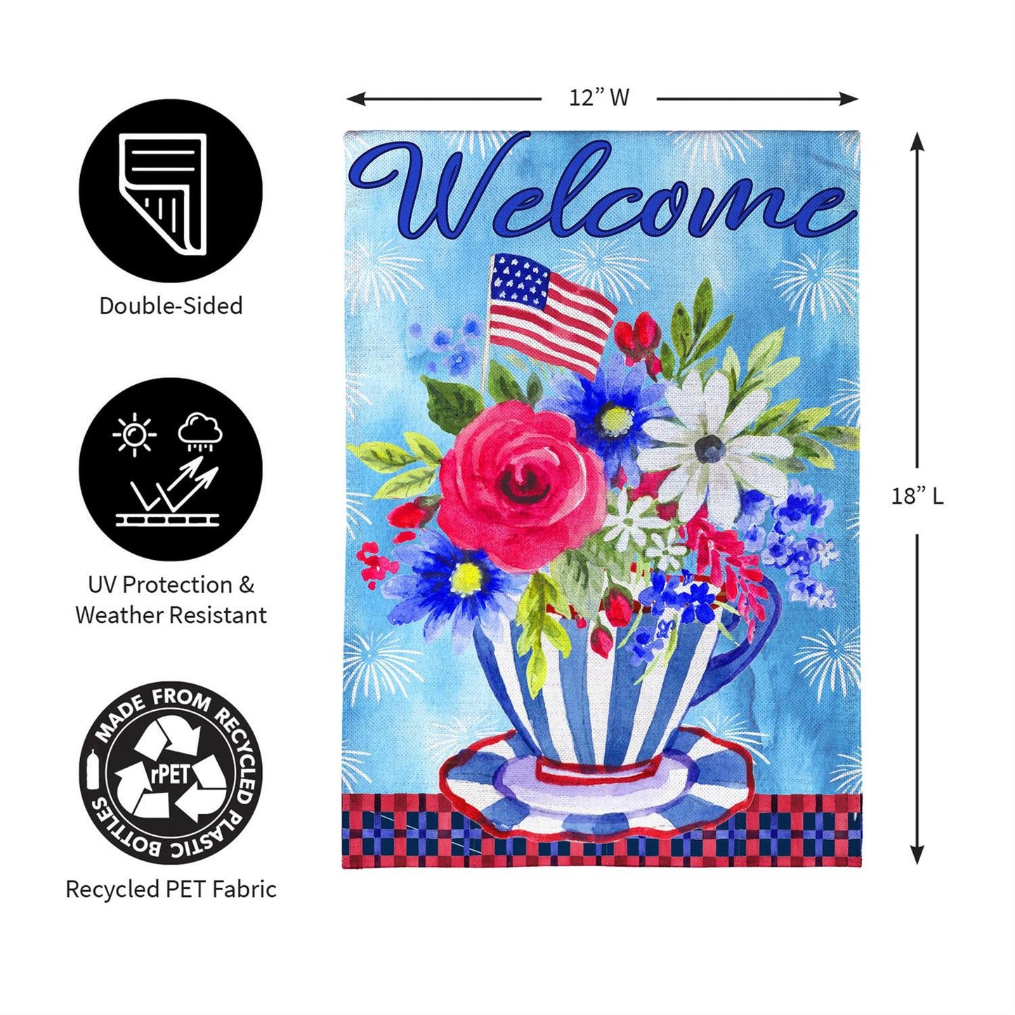Garden Flag - Patriotic Teacup Burlap