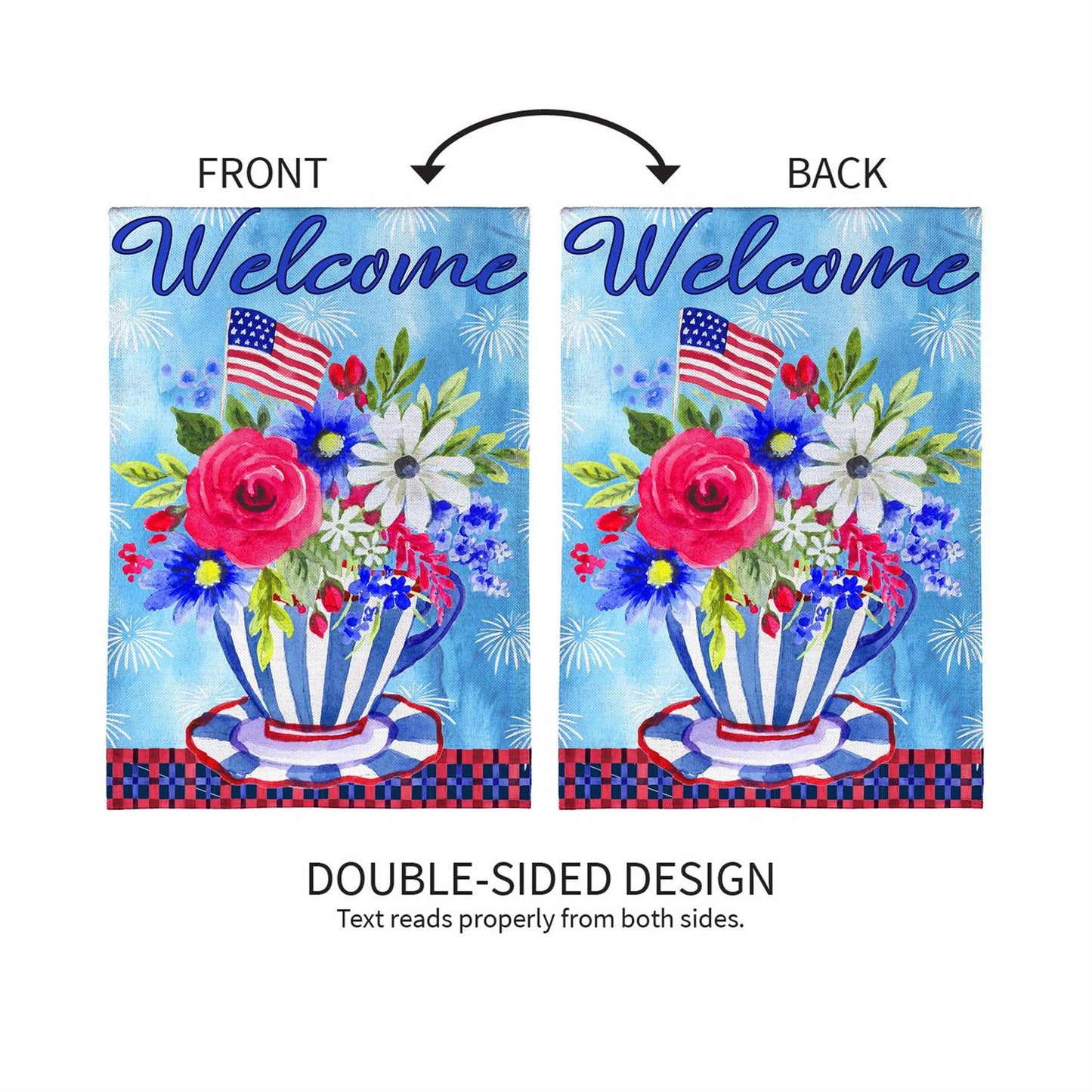 Garden Flag - Patriotic Teacup Burlap
