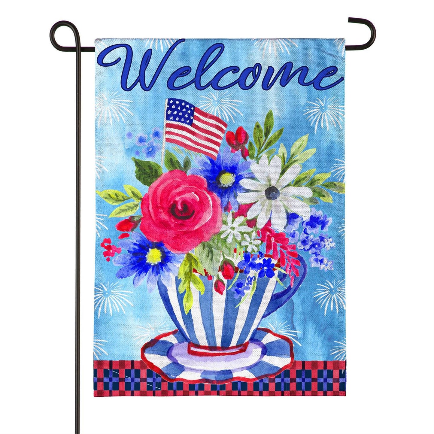 Garden Flag - Patriotic Teacup Burlap