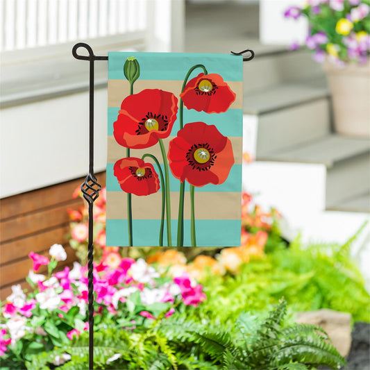 Garden Flag - Stripes & Poppies Burlap