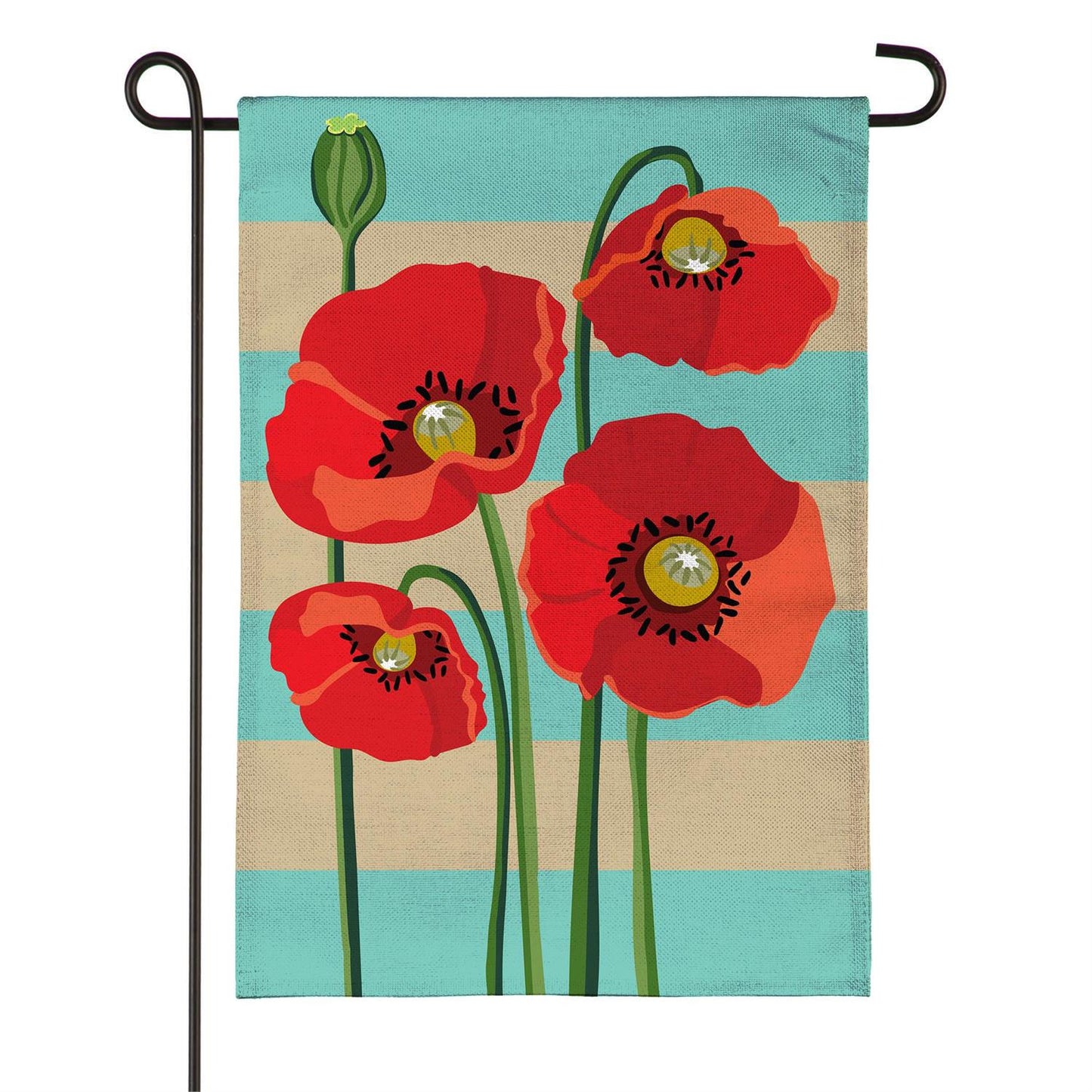 Garden Flag - Stripes & Poppies Burlap