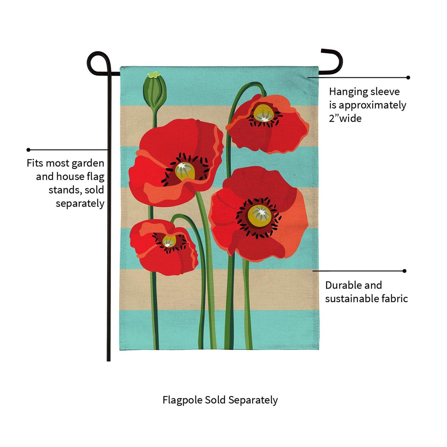 Garden Flag - Stripes & Poppies Burlap