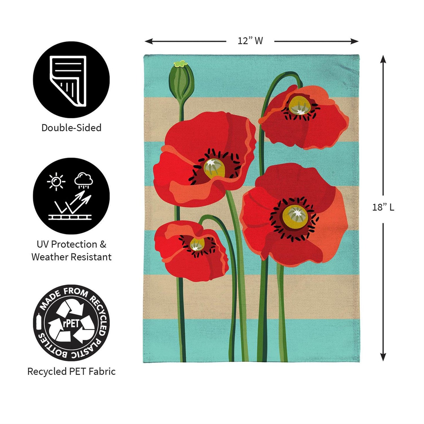 Garden Flag - Stripes & Poppies Burlap